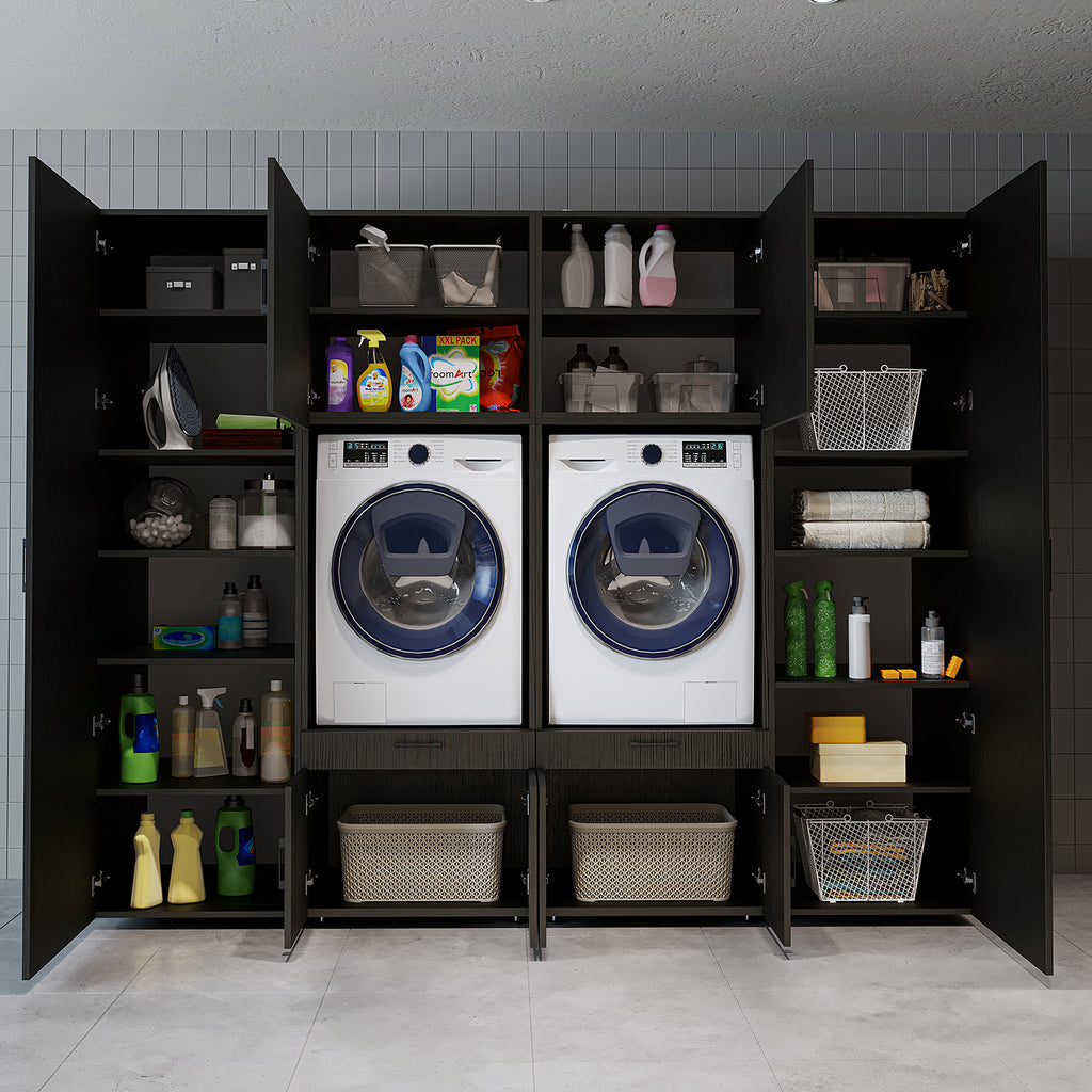 Roomart Waschmaschinenschrank SERIE 3 254 cm, Schwarz-Eiche, 205 cm hoch