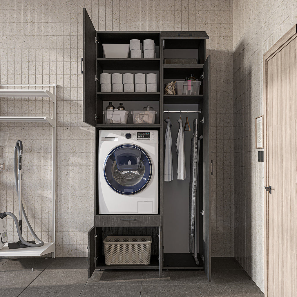 Roomart Waschmaschinenschrank SERIE 3 112 cm, Schwarz-Eiche, 240 cm hoch