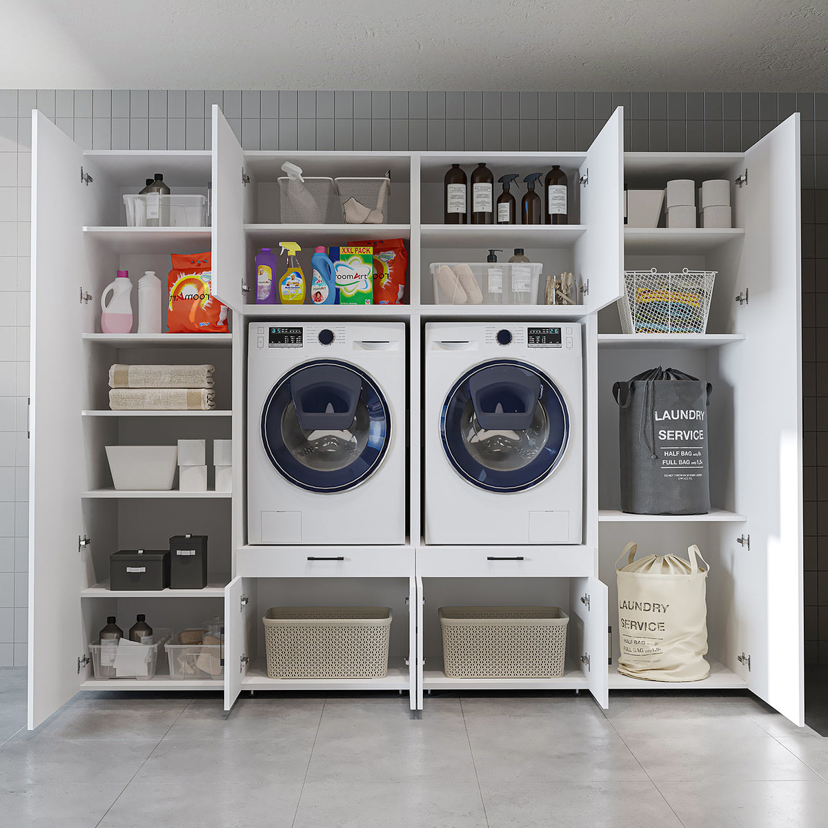 Roomart Waschmaschinenschrank SERIE 3 254 cm, Weiß, 205 cm hoch