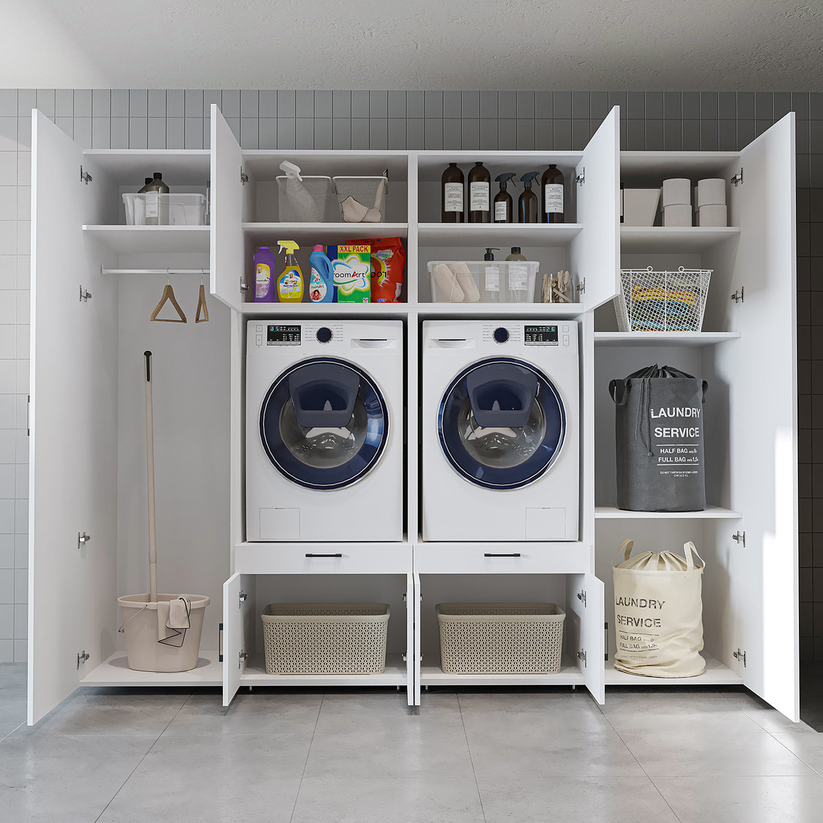 Roomart Waschmaschinenschrank SERIE 3 254 cm, Weiß, 205 cm hoch