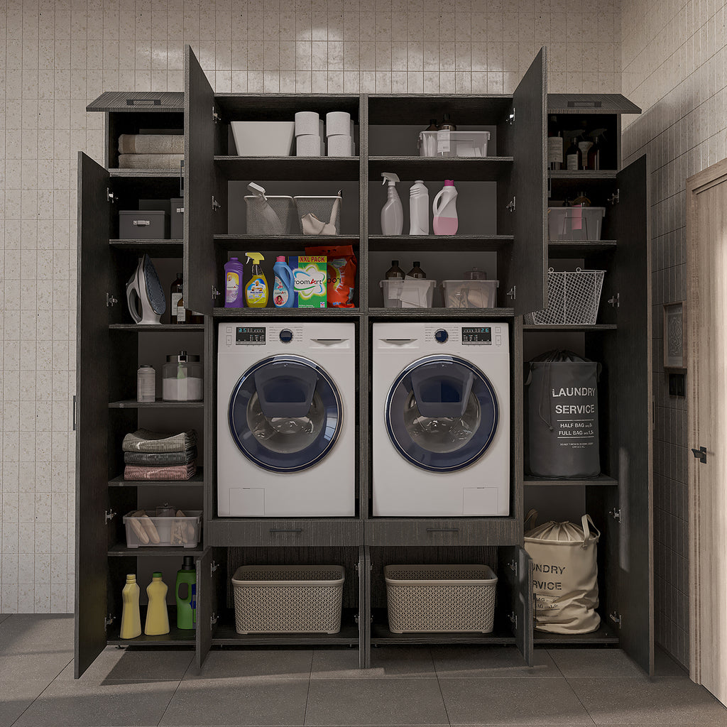 Roomart Waschmaschinenschrank SERIE 3 224 cm, Schwarz-Eiche, 240 cm hoch
