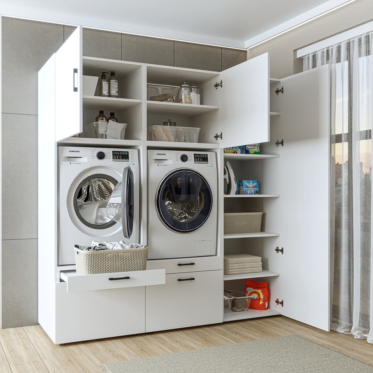 Roomart wasmachinekast SERIE 2, 194 cm, dubbele kast met hoge kast, in 3 kleuren
