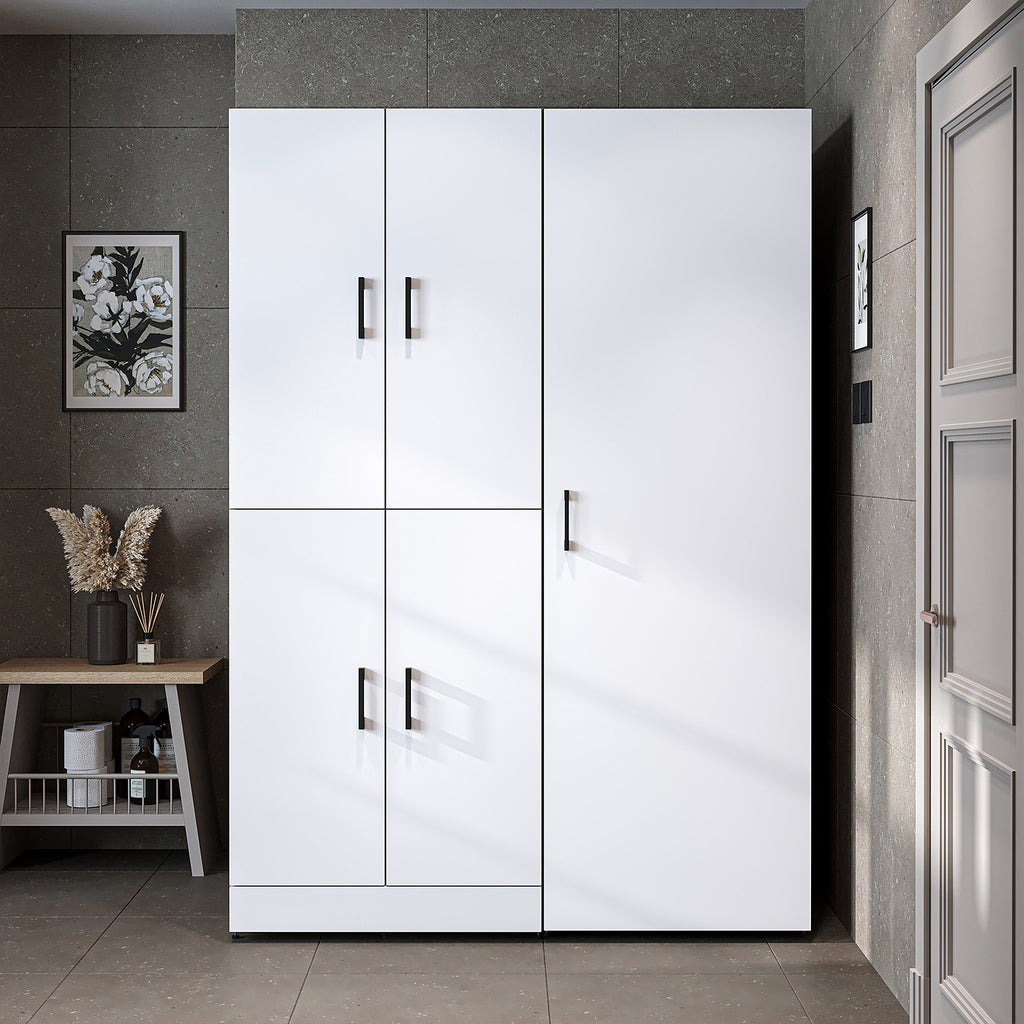 Roomart Waschmaschinenschrank " DORA SET" für Trockner & Waschmaschine, 130 cm breit, in 4 Farben, mit Türen & Ausziehbrett • Weiß • Weiß Eiche • Anthrazit Eiche • Eiche - waschmaschinenschrank, waschmaschinenregal, waschturm, schrank, weiß, waschmaschine