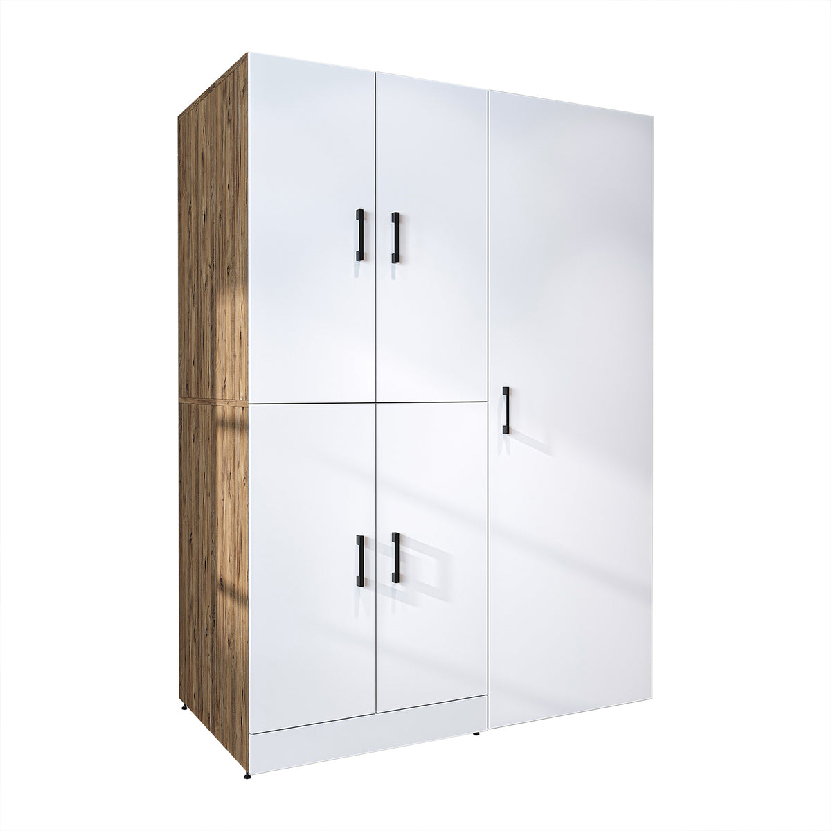 Roomart Waschmaschinenschrank " DORA SET" für Trockner & Waschmaschine, 130 cm breit, in 4 Farben, mit Türen & Ausziehbrett • Weiß • Weiß Eiche • Anthrazit Eiche • Eiche - waschmaschinenschrank, waschmaschinenregal, waschturm, schrank, weiß, waschmaschine