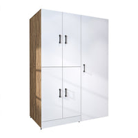 Roomart Waschmaschinenschrank " DORA SET" für Trockner & Waschmaschine, 130 cm breit, in 4 Farben, mit Türen & Ausziehbrett • Weiß • Weiß Eiche • Anthrazit Eiche • Eiche - waschmaschinenschrank, waschmaschinenregal, waschturm, schrank, weiß, waschmaschine