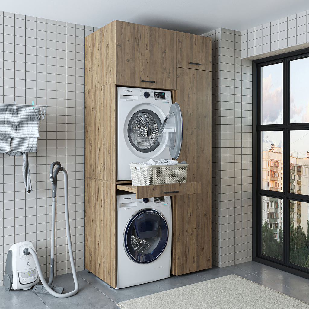 Roomart wasmachinekast DUO-I, 112 cm, met hoge kast en uittrekplank, in 3 kleuren