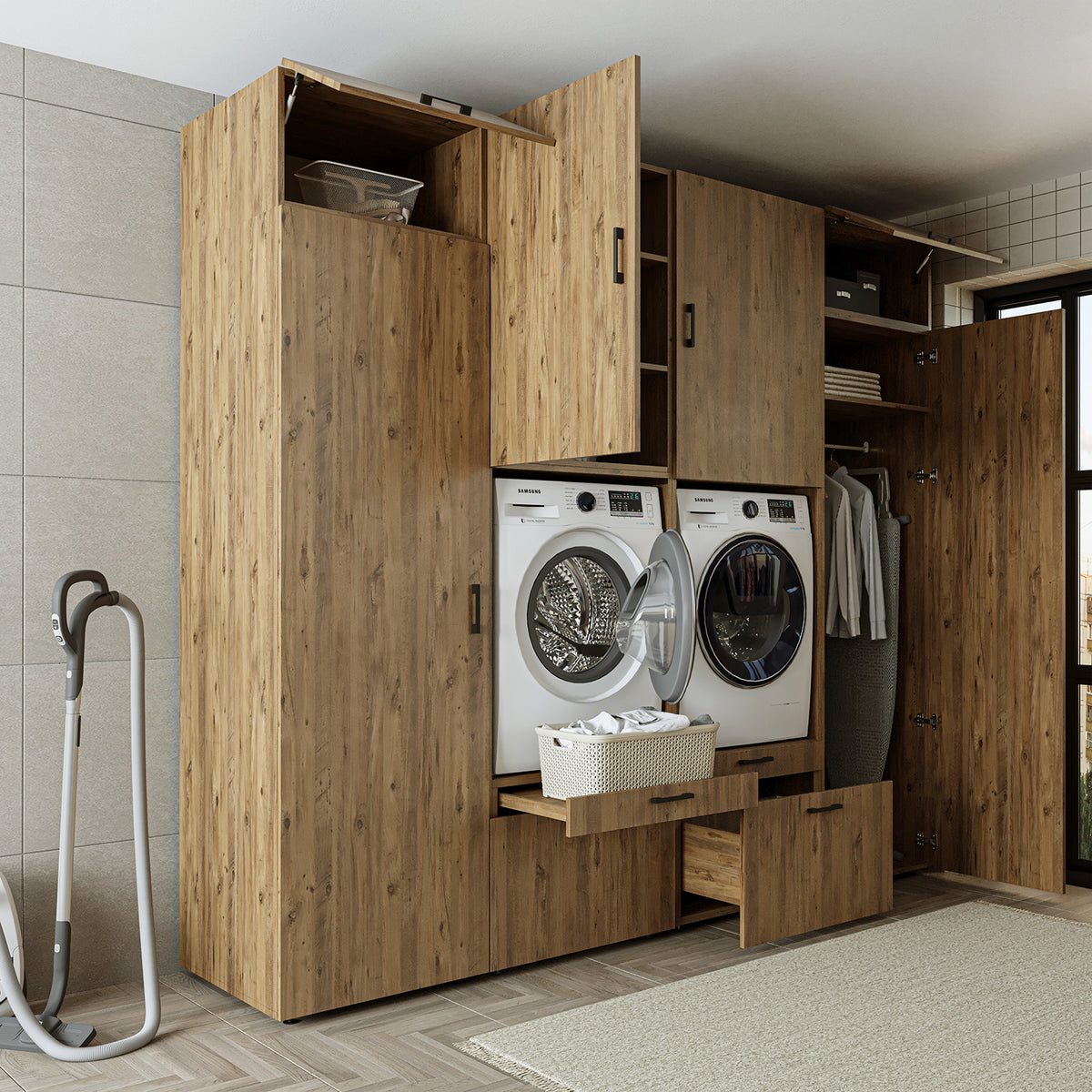 Roomart wasmachinekast SERIE 2 met 2 hoge kasten, 254 cm, in 3 kleuren
