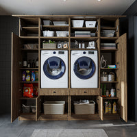 View details for Roomart Waschmaschinenumbauschrank & Schrankwand für Waschküche und Hauswirtschaftsraum – 224 cm breit – mit praktischem Ausziehbrett – erhältlich in Weiß, Eiche oder Schwarz-Eiche Roomart Waschmaschinenumbauschrank & Schrankwand für Wasc