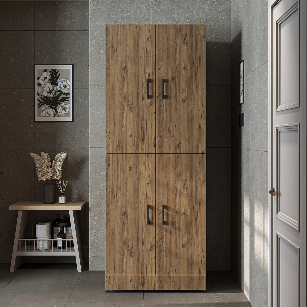 Roomart Waschmaschinenschrank " DORA " für Trockner & Waschmaschine, in 4 Farben, mit Türen & Ausziehbrett • Weiß • Weiß Eiche • Anthrazit Eiche • Eiche - waschmaschinenschrank, waschmaschinenregal, waschturm, schrank, weiß, waschmaschinen, unterschrank, 