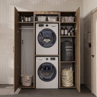 Roomart kastenwand DUO-I, 157 cm, met 2 hoge kasten en bovenkast voor wasmachine & droger, in 2 kleuren