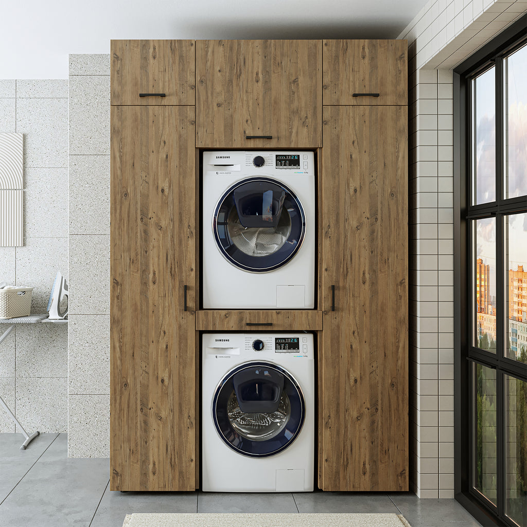 Roomart wasmachinekast 157 cm, voor 2 apparaten met 2 hoge kasten, in 3 kleuren