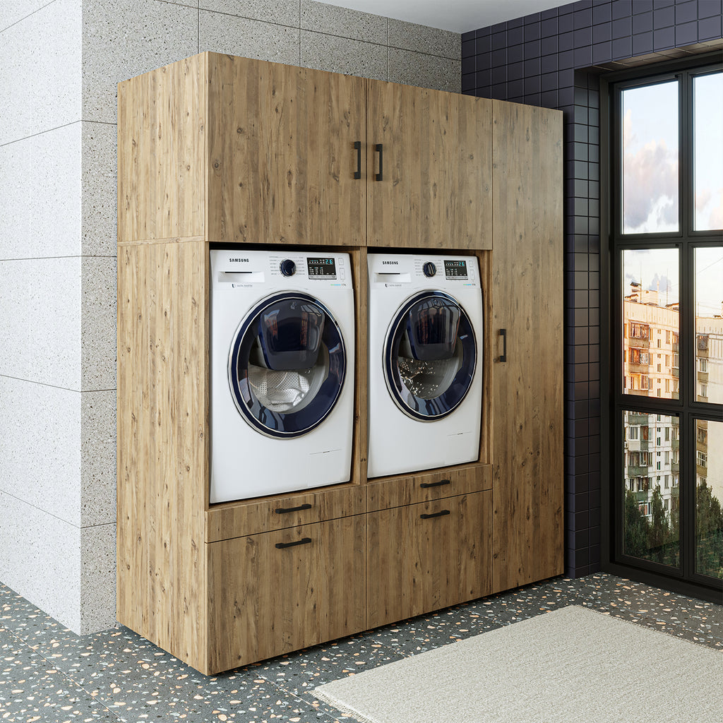 Roomart wasmachinekast SERIE 2, overbouwkast met uittrekplateau en hoge kast, in 3 kleuren