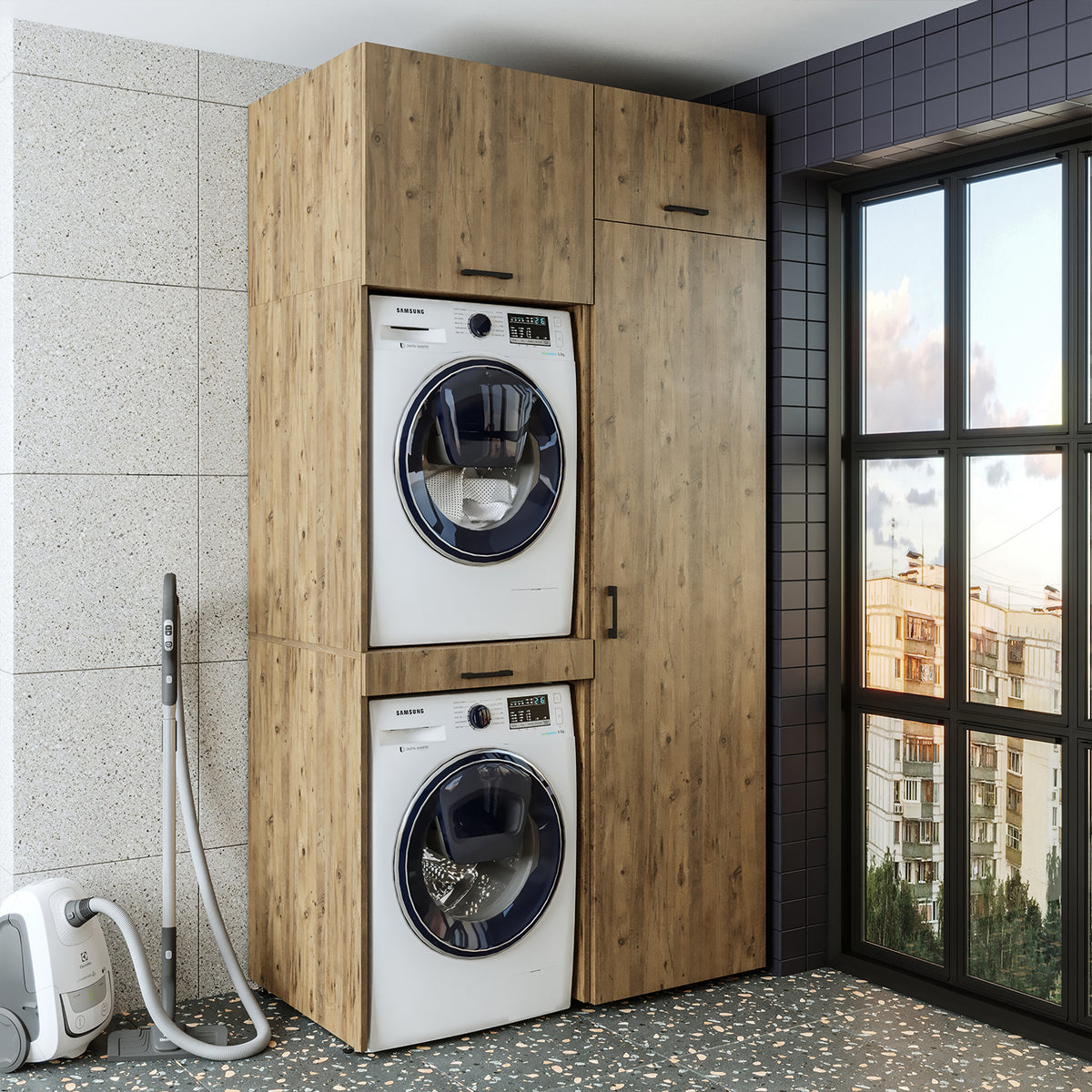 Roomart wasmachinekast DUO-I, 127 cm, ombouwkast voor wasmachine & droger, in 3 kleuren