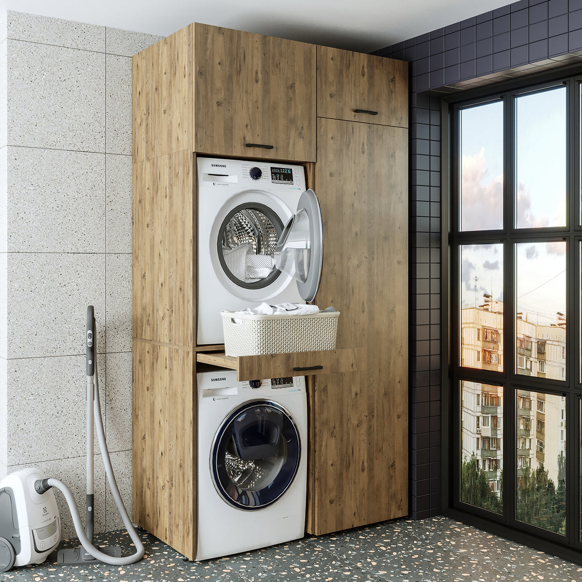 Roomart wasmachinekast DUO-I, 127 cm, ombouwkast voor wasmachine & droger, in 3 kleuren