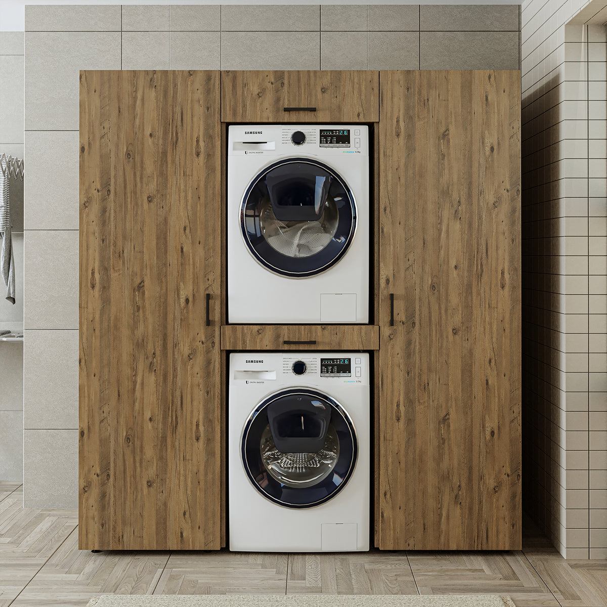 Roomart kastwand DUO-I, 187 cm, wasmachine en droger boven elkaar, in 3 kleuren