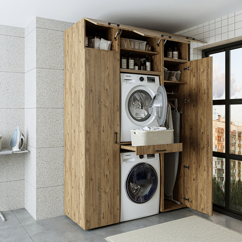 Roomart wasmachinekast 157 cm, voor 2 apparaten met 2 hoge kasten, in 3 kleuren