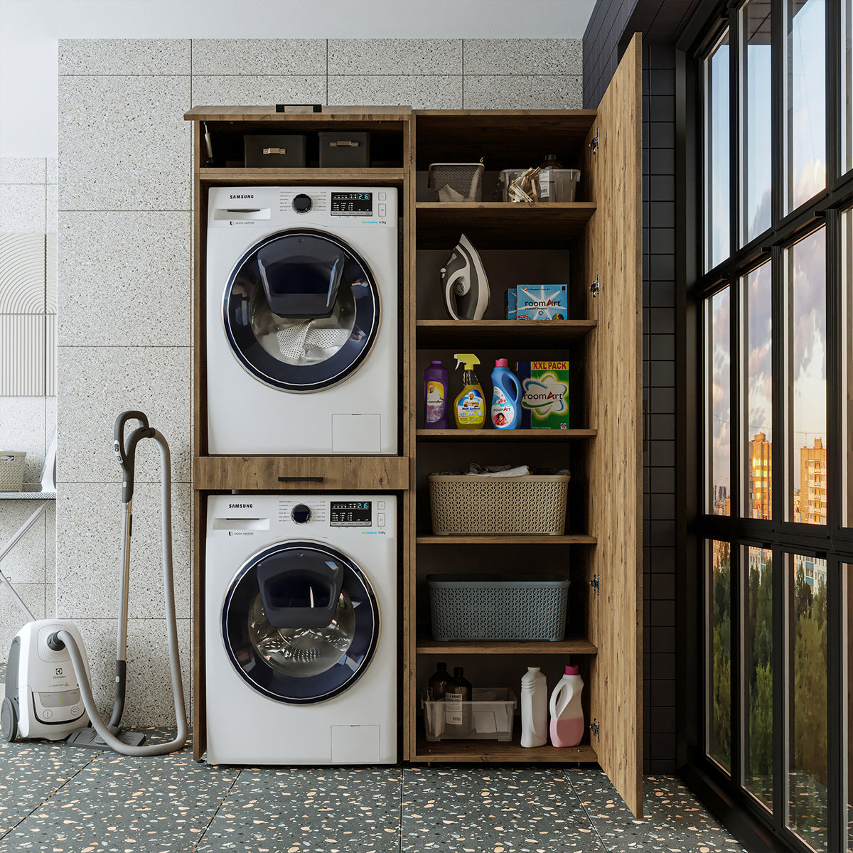 Roomart wasmachinekast DUO-I, 127 cm, ombouwkast voor wasmachine & droger, in 3 kleuren