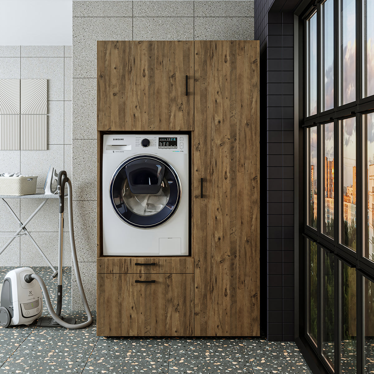 Roomart wasmachinekast SERIE 2, overbouwkast met uittrekplateau en hoge kast, in 3 kleuren