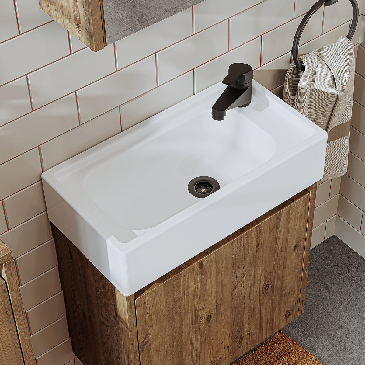 Roomart, MINI Unterschrank mit Waschbecken 50cm Gäste WC Badezimmer Möbel in 5 Farben - und, spiegelschrank, günstige, sets, mobel, ohne, siphon, keramik, badmöbelset, badmobelsets, landhausstil, standwaschtisch, standwaschbecken, badschrank, aufsatzbecke