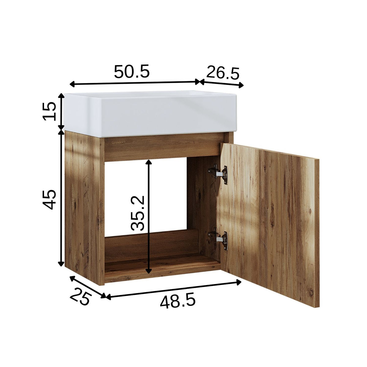 Roomart, MINI Unterschrank mit Waschbecken 50cm Gäste WC Badezimmer Möbel in 5 Farben - und, spiegelschrank, günstige, sets, mobel, ohne, siphon, keramik, badmöbelset, badmobelsets, landhausstil, standwaschtisch, standwaschbecken, badschrank, aufsatzbecke