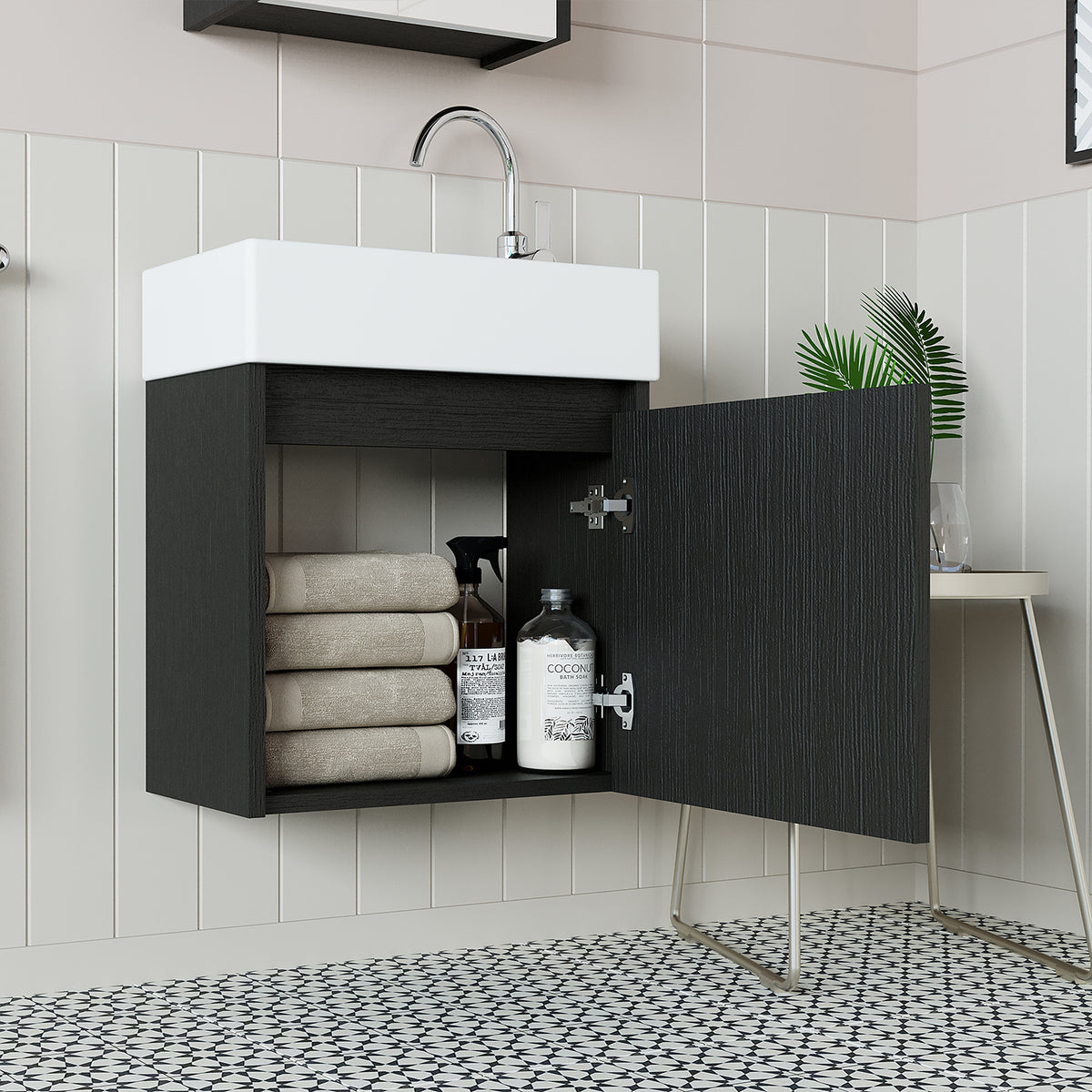 Roomart, MINI Unterschrank mit Waschbecken 50cm Gäste WC Badezimmer Möbel in 5 Farben - und, spiegelschrank, günstige, sets, mobel, ohne, siphon, keramik, badmöbelset, badmobelsets, landhausstil, standwaschtisch, standwaschbecken, badschrank, aufsatzbecke