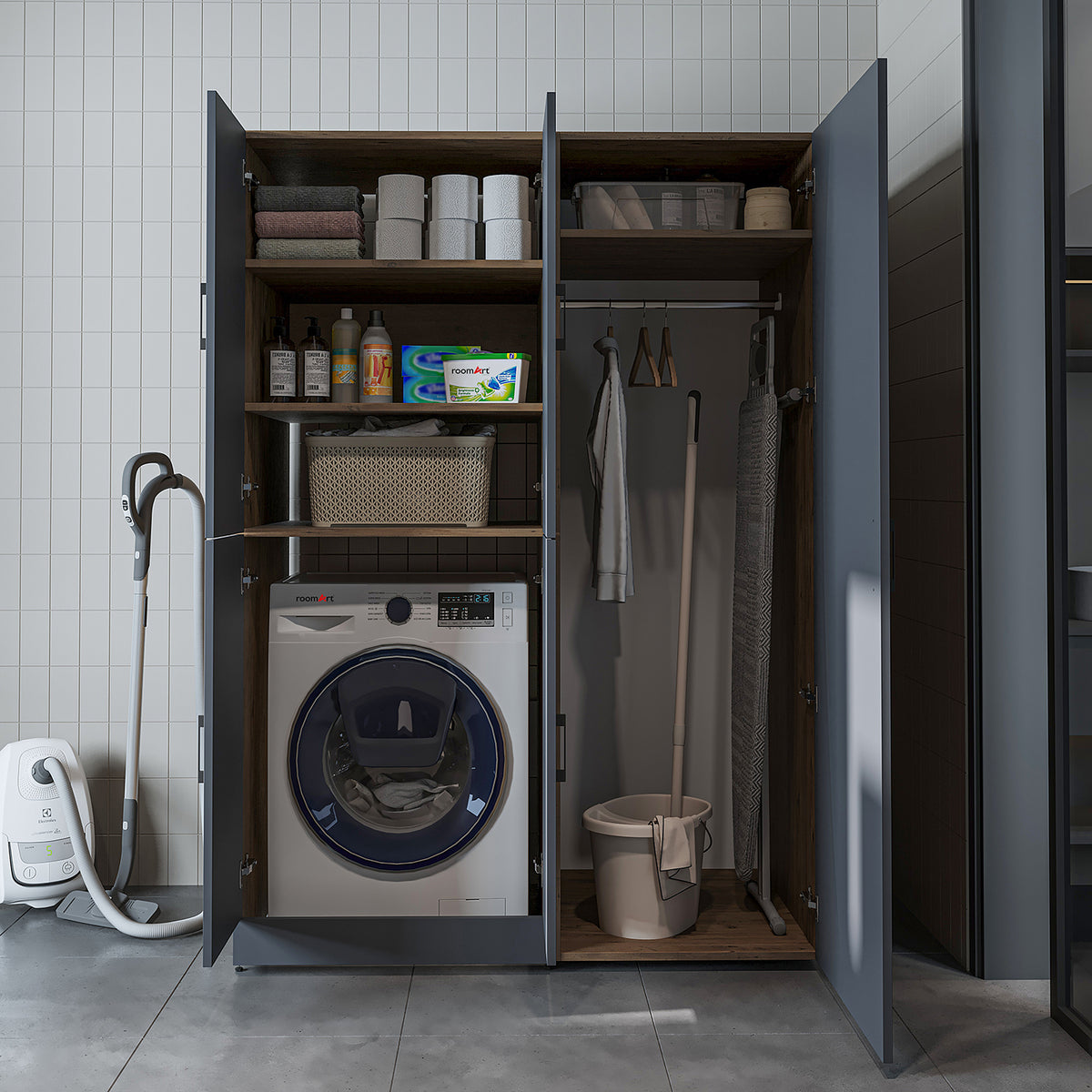 Roomart wasmachinekast DORA-II, 130 cm, voor wasmachine en droger, in 5 kleuren