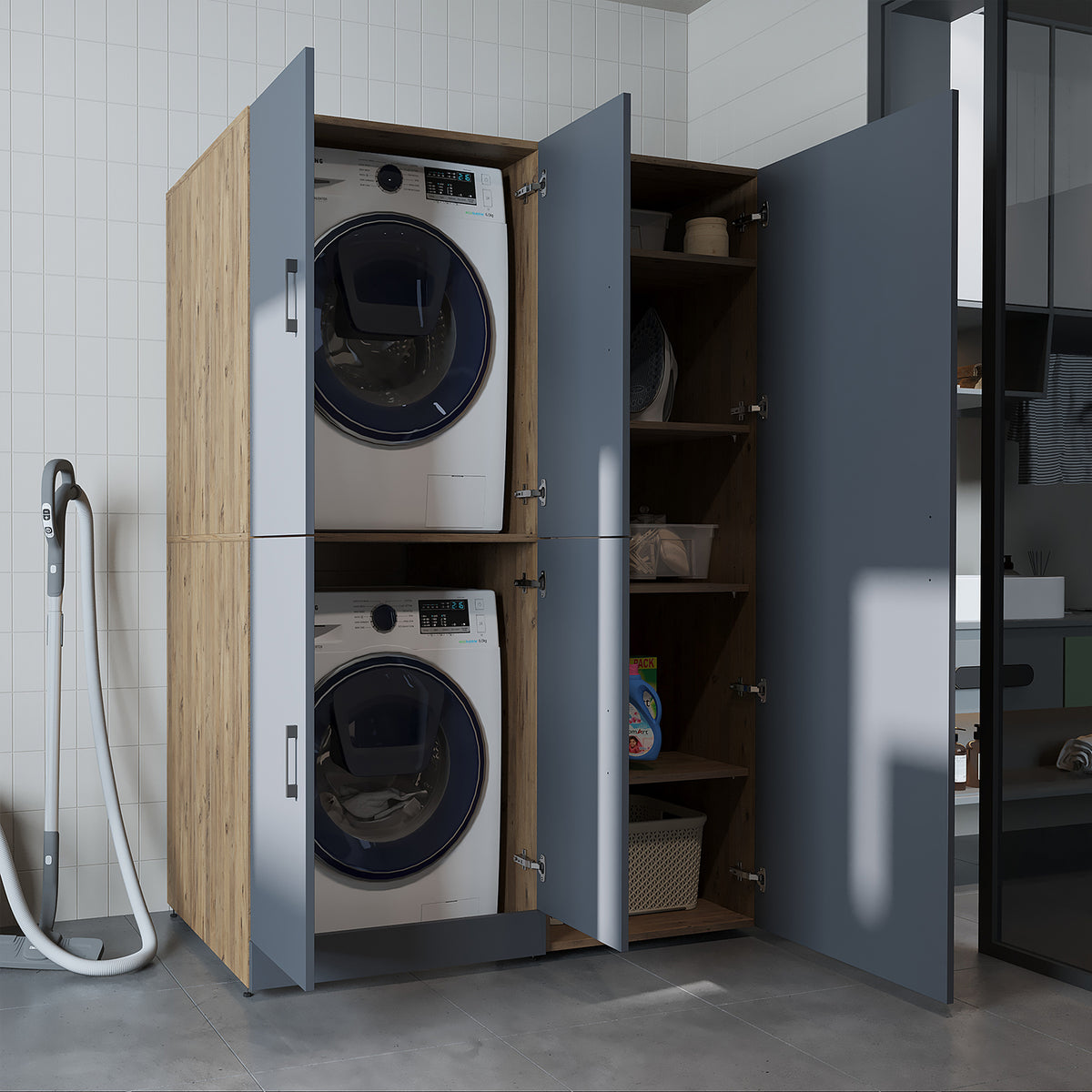 Roomart wasmachinekast DORA-II, 130 cm, voor wasmachine en droger, in 5 kleuren
