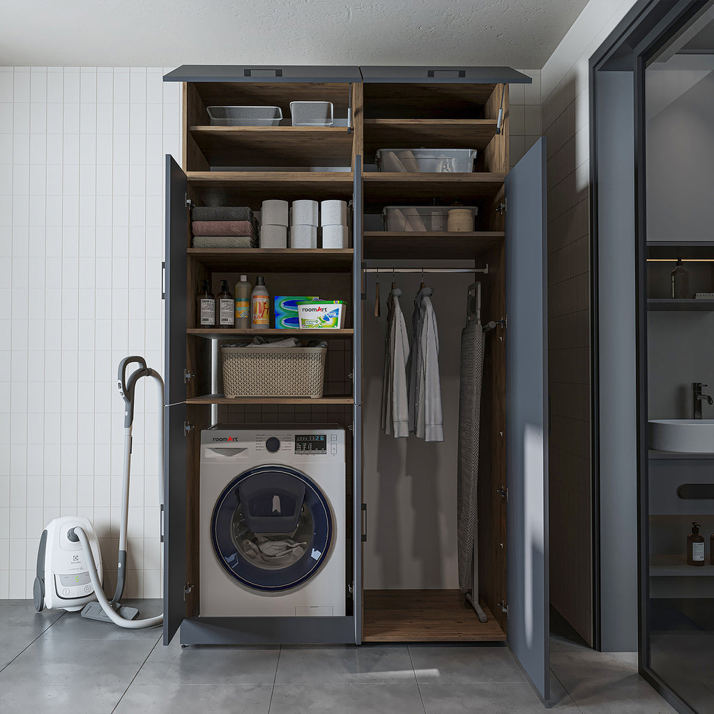 Waschmaschinenschrank DORA-II in Anthrazit Eiche mit Hochschrank