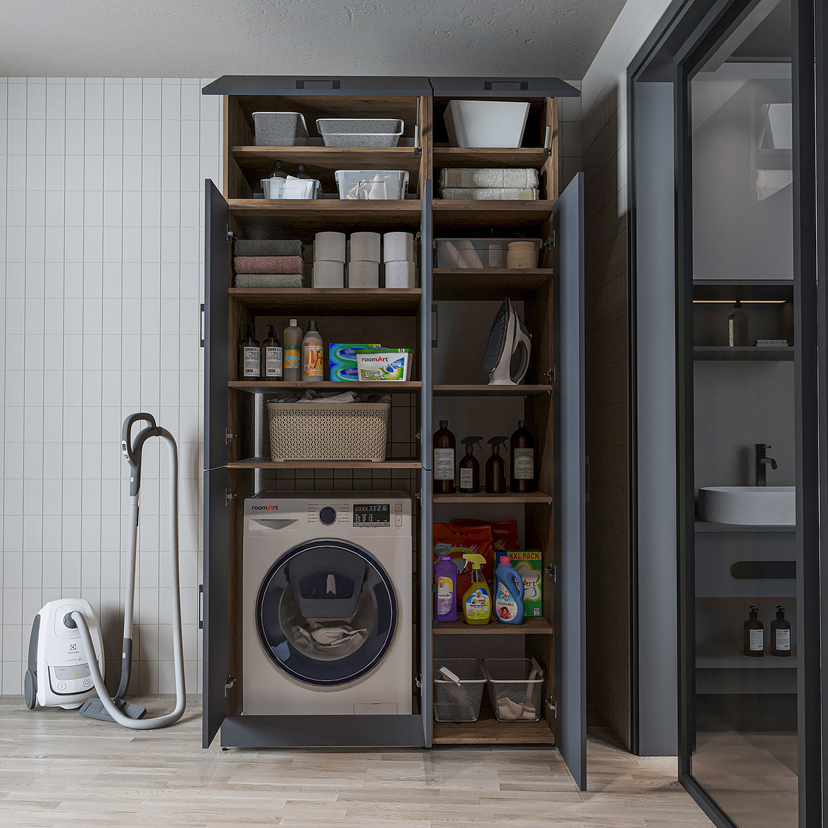 Roomart wasmachinekast DORA-II, 115 cm, voor wasmachine en droger, in 5 kleuren