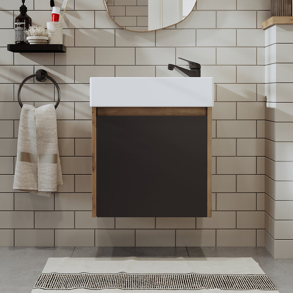 Roomart, MINI Unterschrank mit Waschbecken 50cm Gäste WC Badezimmer Möbel in 5 Farben - und, spiegelschrank, günstige, sets, mobel, ohne, siphon, keramik, badmöbelset, badmobelsets, landhausstil, standwaschtisch, standwaschbecken, badschrank, aufsatzbecke