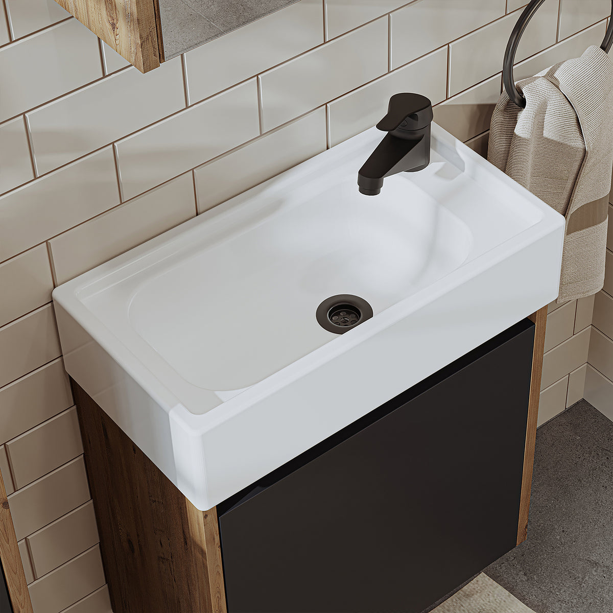 Roomart, MINI Unterschrank mit Waschbecken 50cm Gäste WC Badezimmer Möbel in 5 Farben - und, spiegelschrank, günstige, sets, mobel, ohne, siphon, keramik, badmöbelset, badmobelsets, landhausstil, standwaschtisch, standwaschbecken, badschrank, aufsatzbecke
