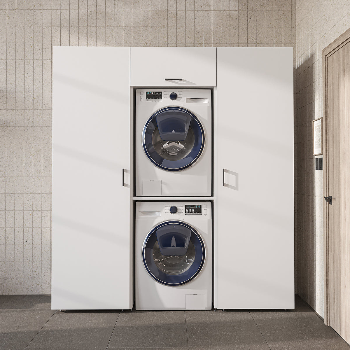 Roomart wandmeubel DUO-I, 187 cm, met 2 hoge kasten en bovenkast voor wasmachine & droger, in 2 kleuren