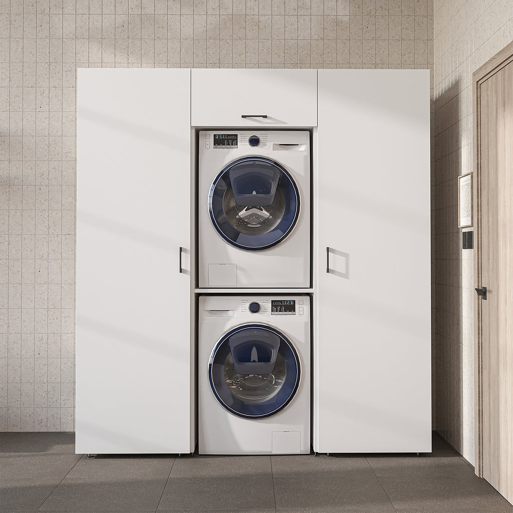 Roomart wandmeubel DUO-I, 187 cm, met 2 hoge kasten en bovenkast voor wasmachine & droger, in 2 kleuren
