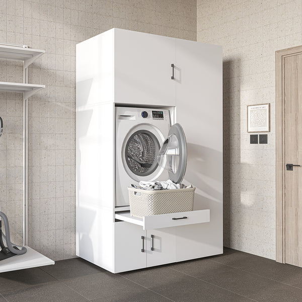 Roomart wasmachinekast 127 cm met hoge kast, 236 cm hoog, uitschuifbaar blad, in 3 kleuren