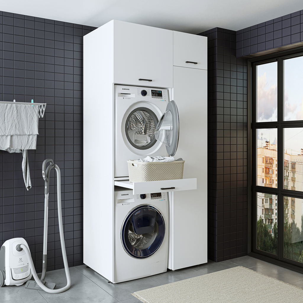 Roomart wasmachinekast DUO-I, 112 cm, met hoge kast en uittrekplank, in 3 kleuren