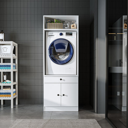 Roomart Waschmaschinenschrank mit Ausziehbrett • Weiß • Eiche • Schwarz eiche - waschmaschinenschrank, waschmaschinenregal, waschturm, schrank, weiß, waschmaschinen, unterschrank, waschmaschine, trockner, haushaltsschrank, schränke, badschrank, hochschran