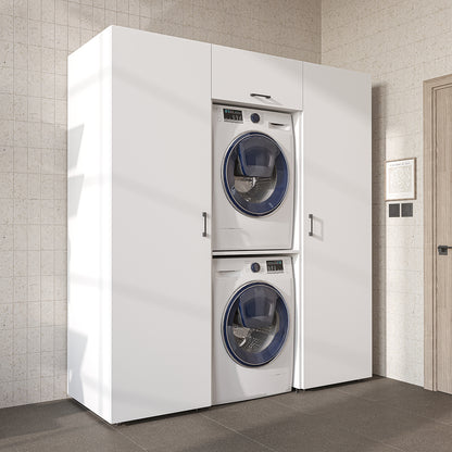 Roomart wandmeubel DUO-I, 187 cm, met 2 hoge kasten en bovenkast voor wasmachine & droger, in 2 kleuren