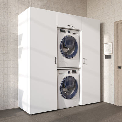 Roomart wandmeubel DUO-I, 187 cm, met 2 hoge kasten en bovenkast voor wasmachine & droger, in 2 kleuren