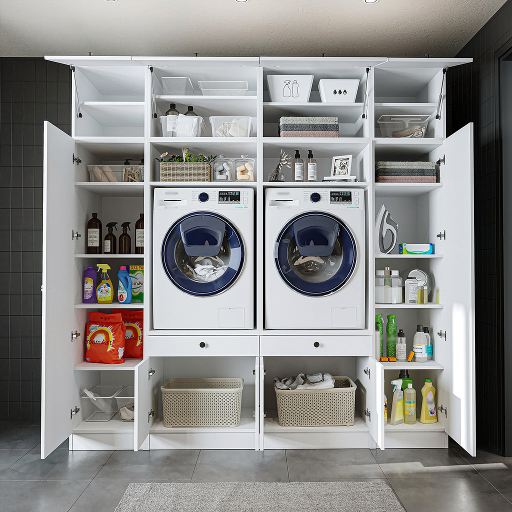 View details for Roomart Waschmaschinenumbauschrank & Schrankwand für Waschküche und Hauswirtschaftsraum – 224 cm breit – mit praktischem Ausziehbrett – erhältlich in Weiß, Eiche oder Schwarz-Eiche Roomart Waschmaschinenumbauschrank & Schrankwand für Wasc
