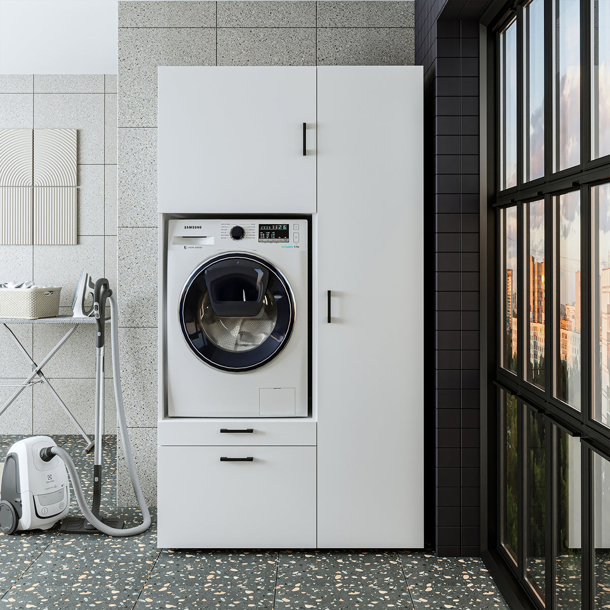 Roomart wasmachinekast SERIE 2, 112 cm, met hoge kast en uittrekplank, in 3 kleuren