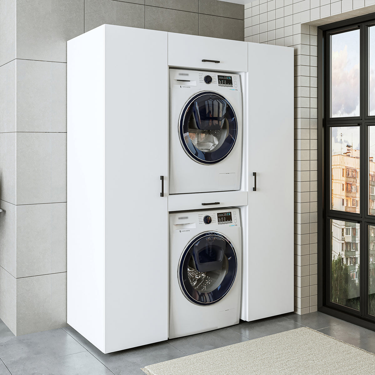 Roomart kastwand DUO-I, 157 cm, wasmachine en droger boven elkaar, in 3 kleuren