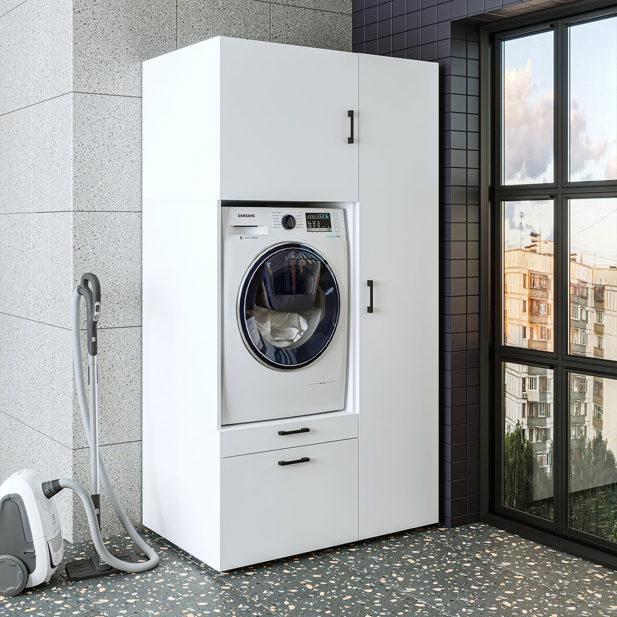 Roomart wasmachinekast SERIE 2, 112 cm, met hoge kast en uittrekplank, in 3 kleuren