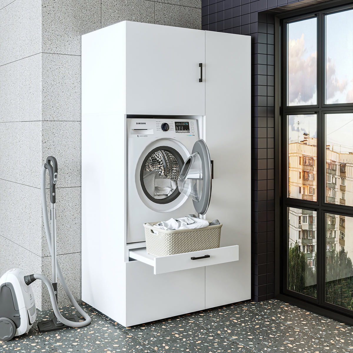 Roomart wasmachinekast SERIE 2, 112 cm, met hoge kast en uittrekplank, in 3 kleuren