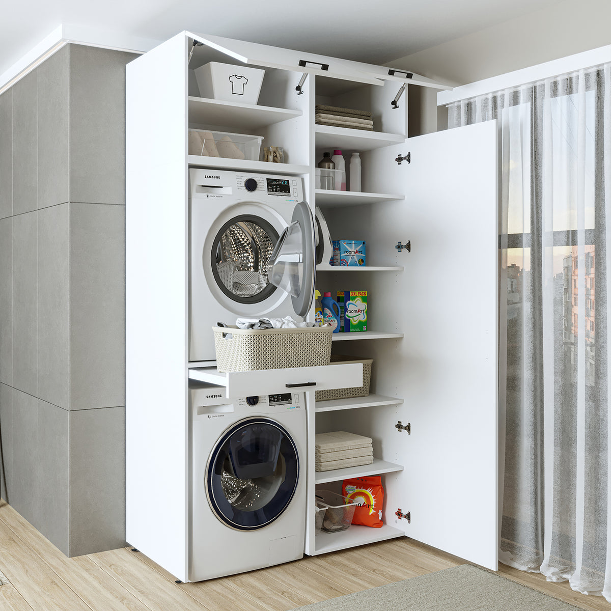 Roomart wasmachinekast DUO-I, 127 cm, ombouwkast voor wasmachine & droger, in 3 kleuren
