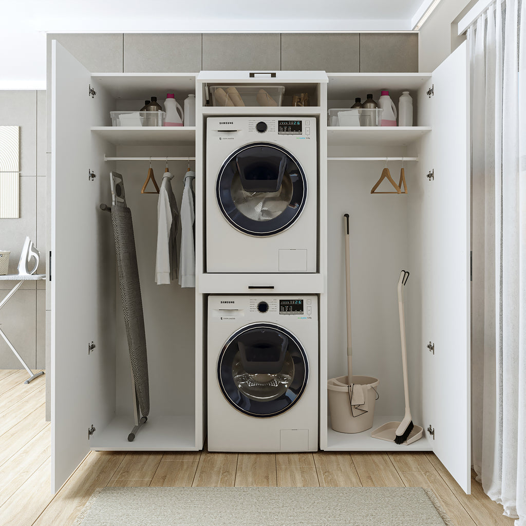 Roomart kastwand DUO-I, 187 cm, wasmachine en droger boven elkaar, in 3 kleuren