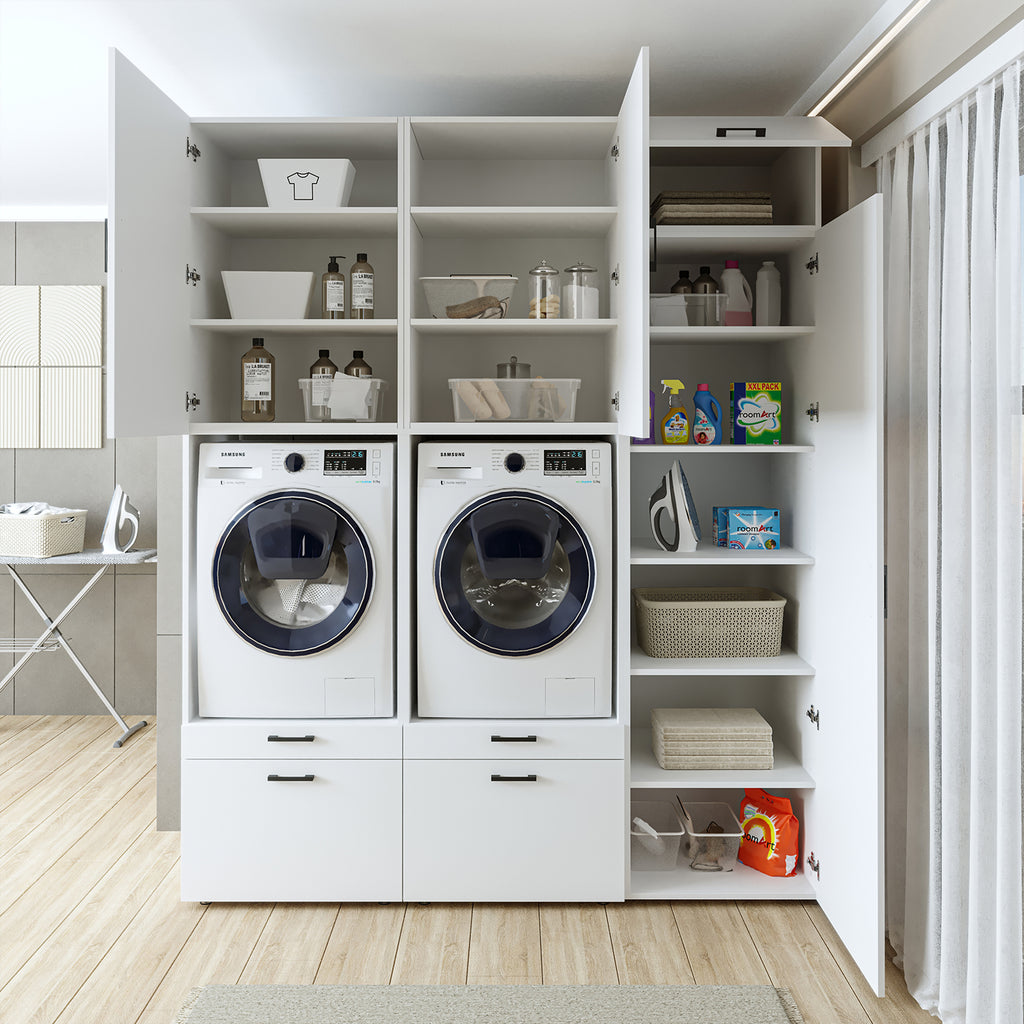 Roomart wasmachinekast SERIE 2, dubbele kast met uittrekplanken en hoge kast, in 3 kleuren