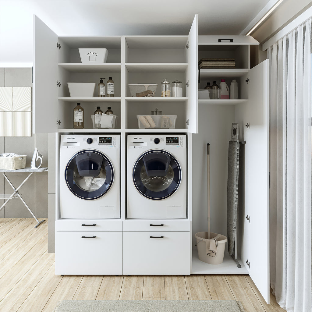 Roomart wasmachinekast SERIE 2, dubbele kast met uittrekplanken en hoge kast, in 3 kleuren