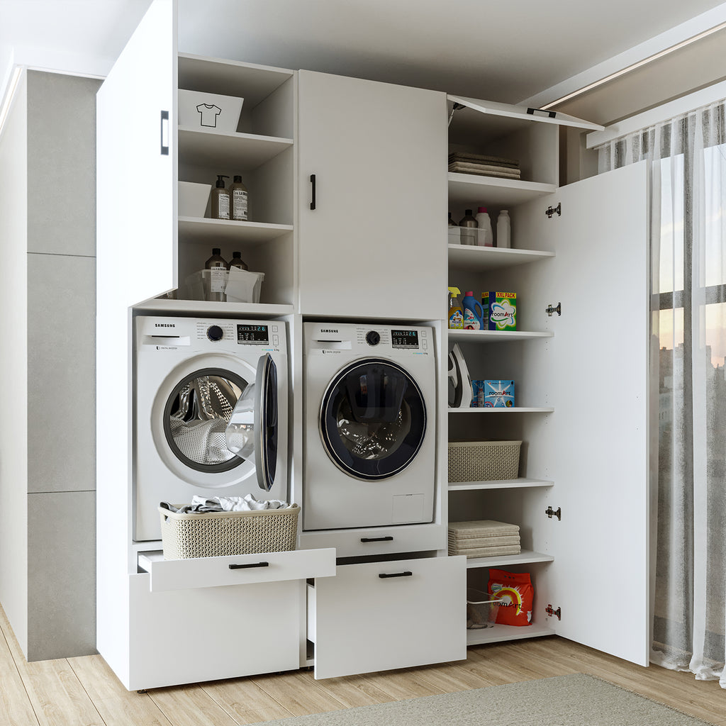 Roomart wasmachinekast SERIE 2, dubbele kast met uittrekplanken en hoge kast, in 3 kleuren