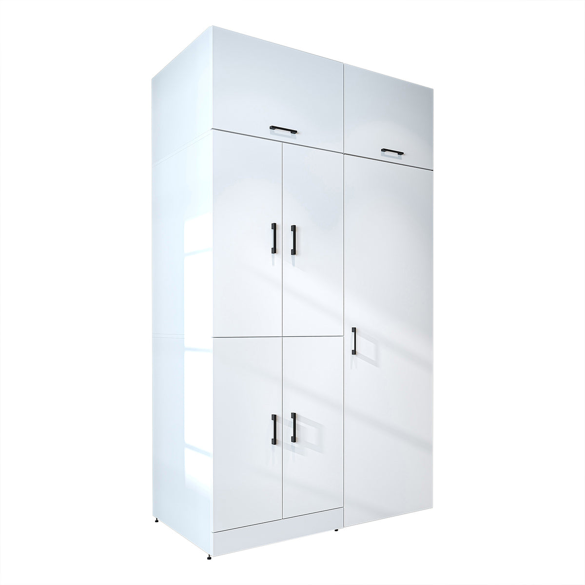 Roomart Waschmaschinenschrank " DORA SET" für Trockner & Waschmaschine, 130 cm breit, in 4 Farben, mit Türen & Ausziehbrett • Weiß • Weiß Eiche • Anthrazit Eiche • Eiche - waschmaschinenschrank, waschmaschinenregal, waschturm, schrank, weiß, waschmaschine