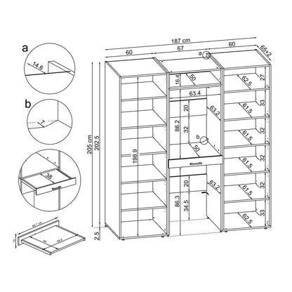 Roomart kastwand DUO-I, 187 cm, wasmachine en droger boven elkaar, in 3 kleuren